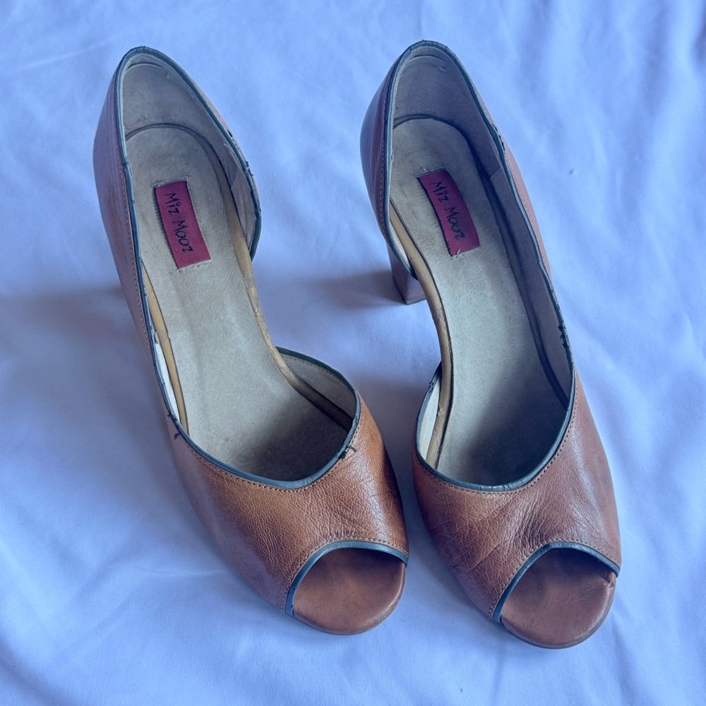 Miz Mooz Tan Peep-Toe Heels - Picture 3 of 10